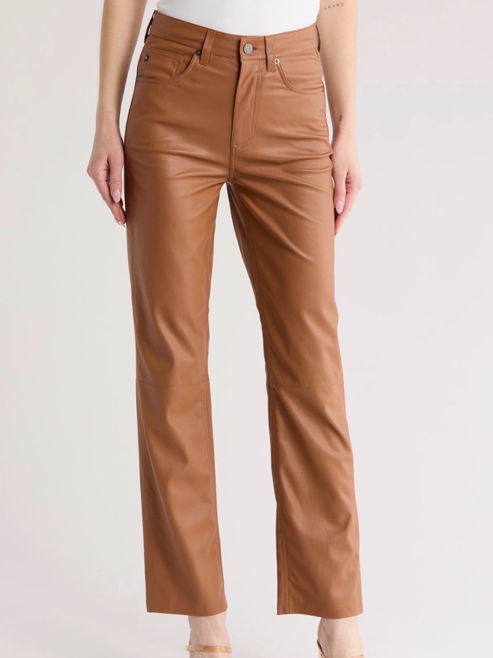 7 For All Mankind Leather Tan Straight-Leg Jean Pant